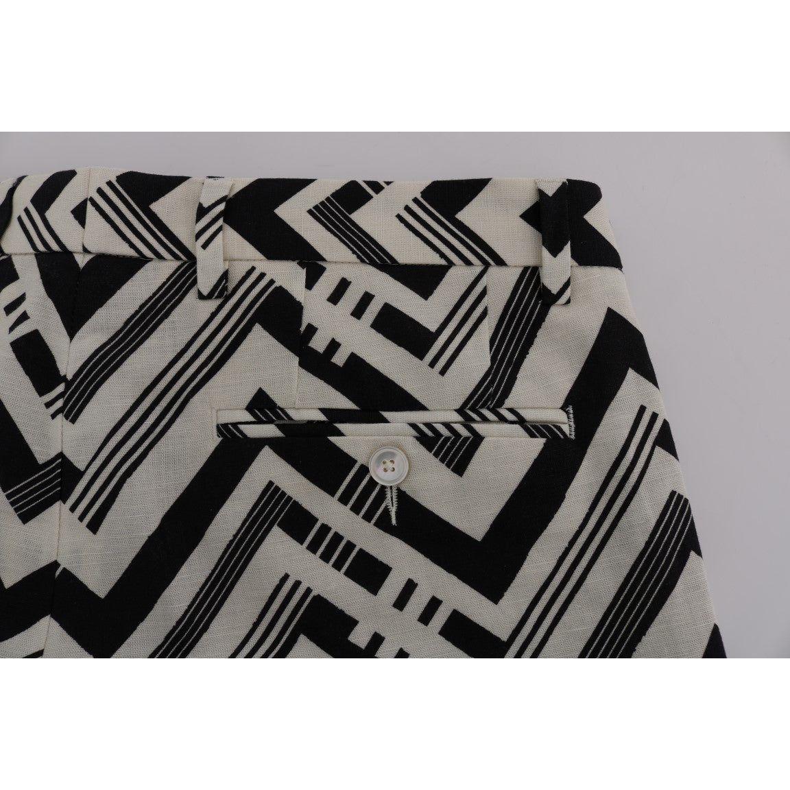 Dolce & Gabbana White Black Striped Cotton Linen Shorts Dolce & Gabbana