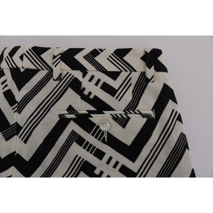 Dolce & Gabbana White Black Striped Cotton Linen Shorts Dolce & Gabbana