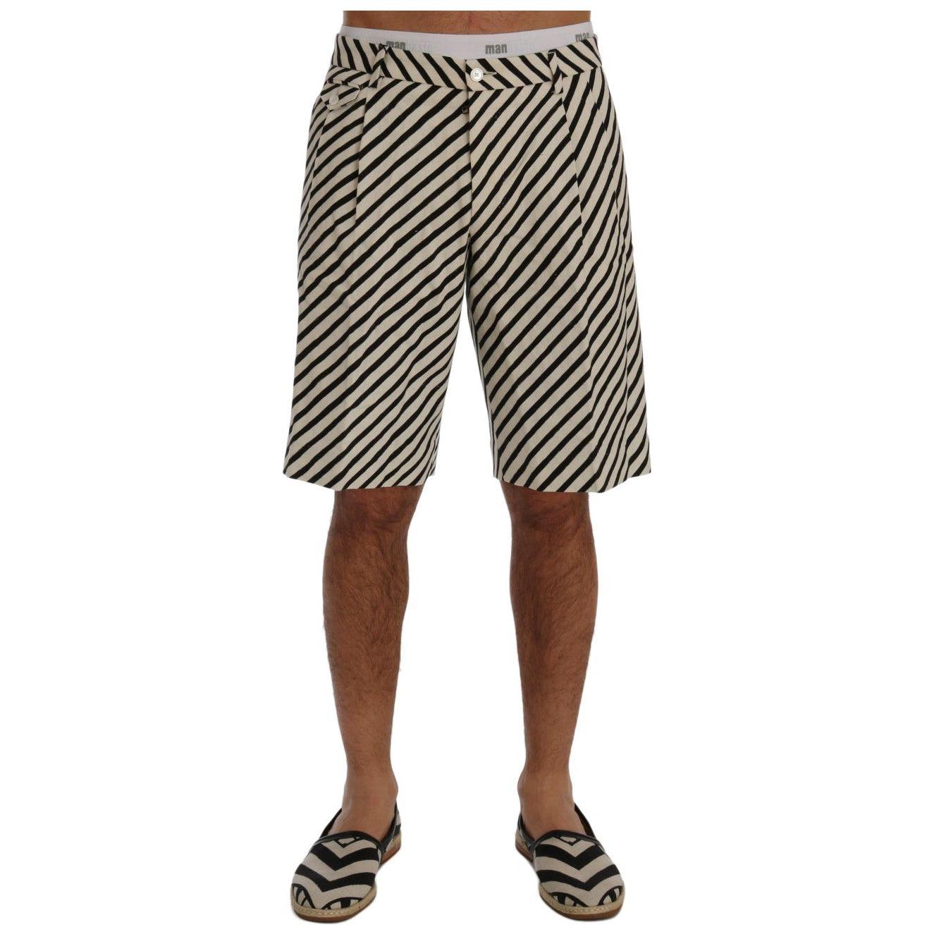 Dolce & Gabbana White Black Striped Hemp Casual Shorts Dolce & Gabbana