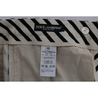 Dolce & Gabbana White Black Striped Hemp Casual Shorts Dolce & Gabbana