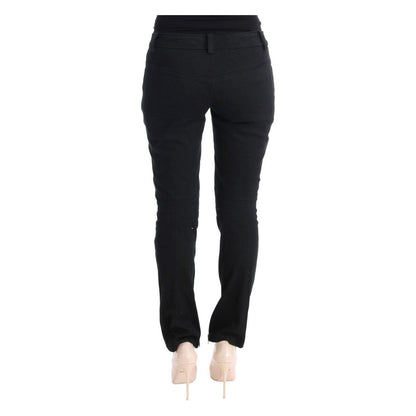 Ermanno Scervino Black Cotton Slim Fit Casual Pants