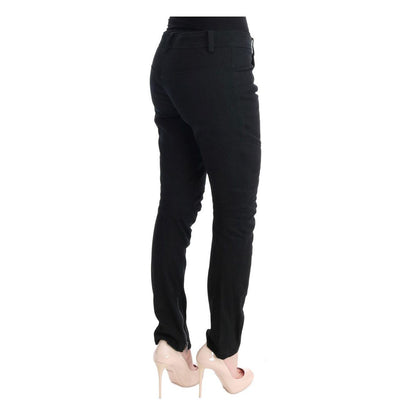 Ermanno Scervino Black Cotton Slim Fit Casual Pants
