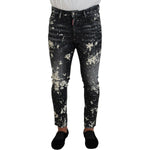 Dsquared² Gray Wash White Splash Print Skinny Denim Jeans Dsquared² Black