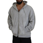 Dsquared² Gray Hooded Printed Crystal Embellishment Sweater Dsquared² Light Slate Gray