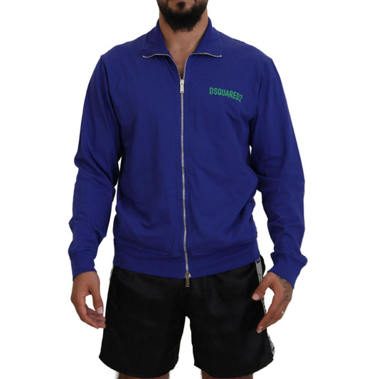 Dsquared² Blue Cotton Printed Collared Men Full Zip Sweater