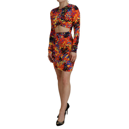 Dsquared² Multicolor Batik Open Belly Long Sleeves Dress