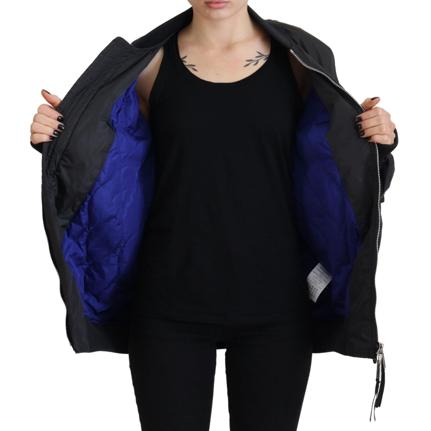 Dsquared² Black Logo Print Full Zip Women Bomber Jacket