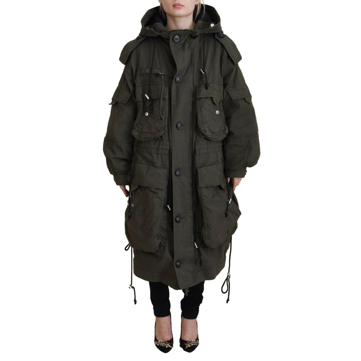 Dsquared² Green Hooded Full Zip Long Parka Coat Jacket