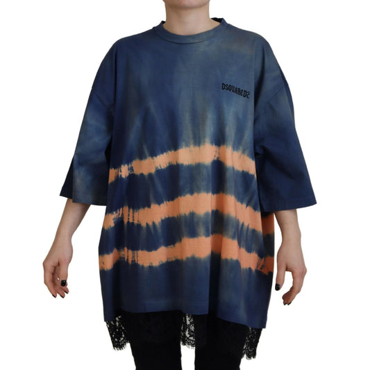 Dsquared² Blue Cotton Tie Dye Short Sleeves Lace T-shirt