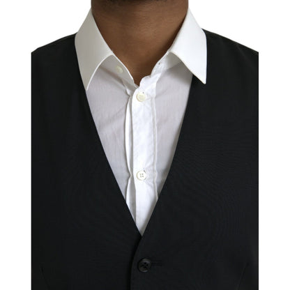 Dolce & Gabbana Black Wool Formal Dress Waistcoat Vest