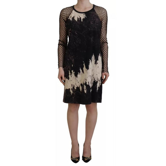 Dsquared² Black Tie Dye Mesh Long Sleeves Cotton Shift Dress