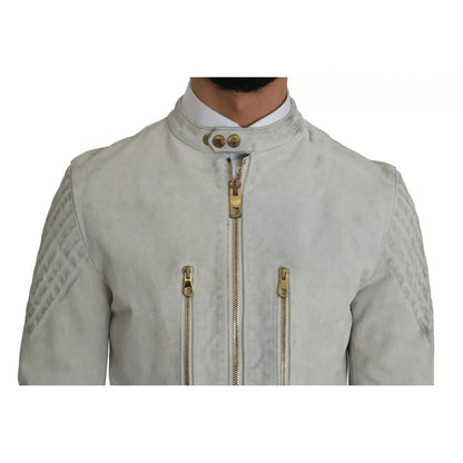 Dolce & Gabbana Leather White Biker Motorcycle Jacket