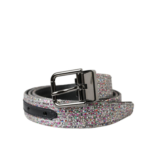 Dolce & Gabbana Multicolor Embellished Silver Metal Buckle Belt