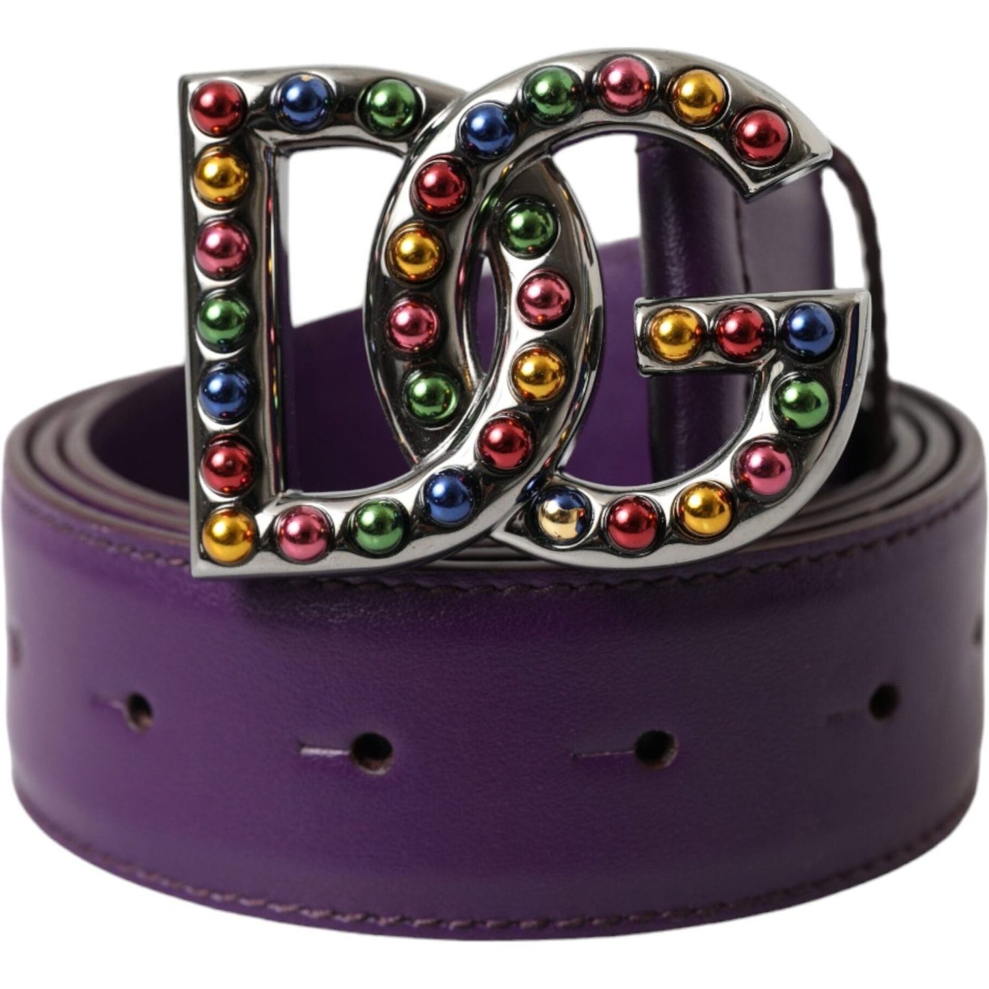 Dolce & Gabbana Purple Leather DG Logo Studs Metal Buckle Belt BEL9199-80
