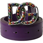 Dolce & Gabbana Purple Leather DG Logo Studs Metal Buckle Belt BEL9199-80