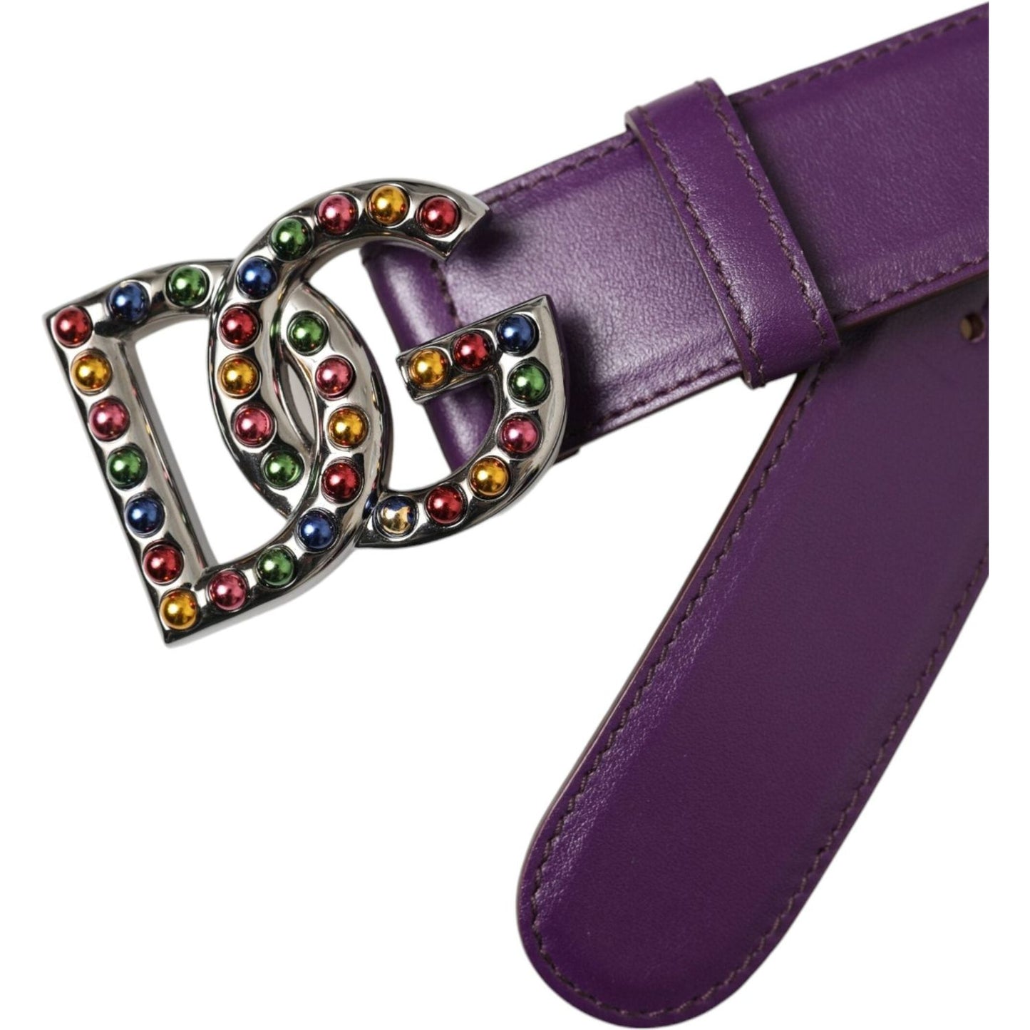 Dolce & Gabbana Purple Leather DG Logo Studs Metal Buckle Belt BEL9199-80