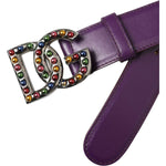 Dolce & Gabbana Purple Leather DG Logo Studs Metal Buckle Belt BEL9199-80