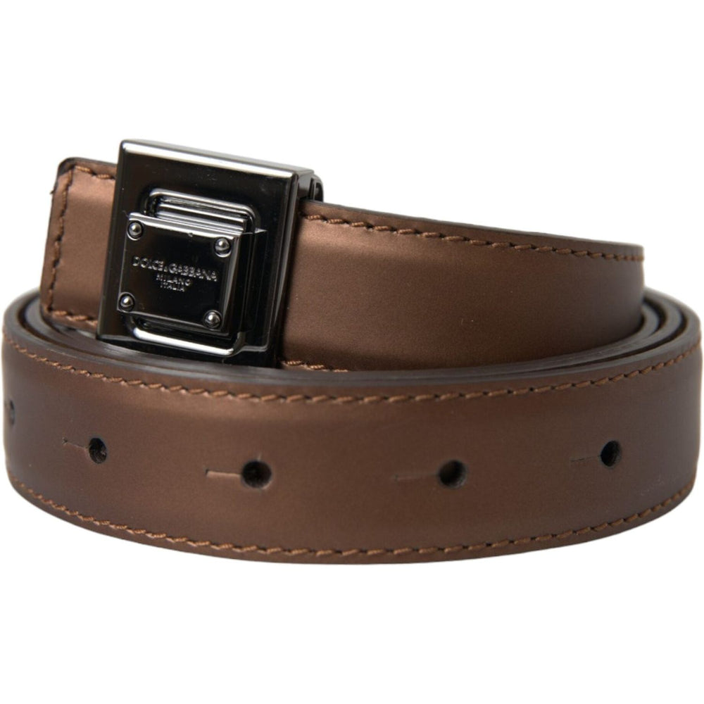 Dolce & Gabbana Bronze Leather Square Metal Buckle Belt BEL9226-85