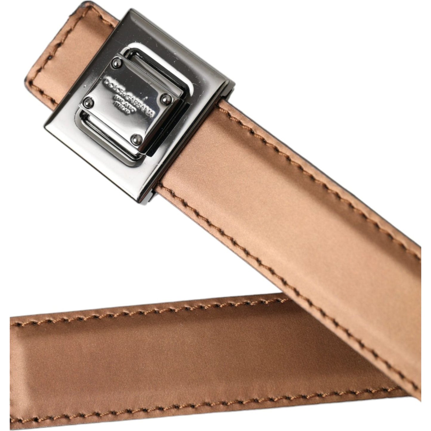 Dolce & Gabbana Bronze Leather Square Metal Buckle Belt BEL9226-85