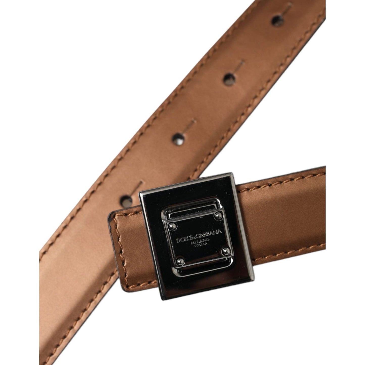 Dolce & Gabbana Bronze Leather Square Metal Buckle Belt BEL9226-85