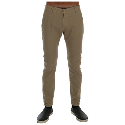Daniele Alessandrini Beige Cotton Stretch Slim Fit Chinos Daniele Alessandrini