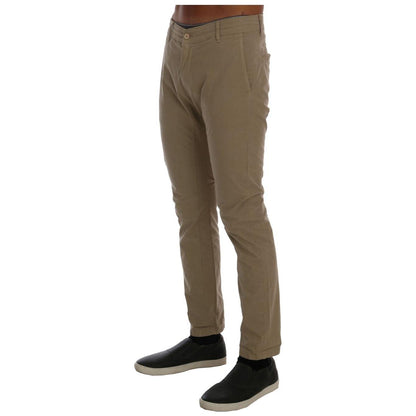 Daniele Alessandrini Beige Cotton Stretch Slim Fit Chinos Daniele Alessandrini