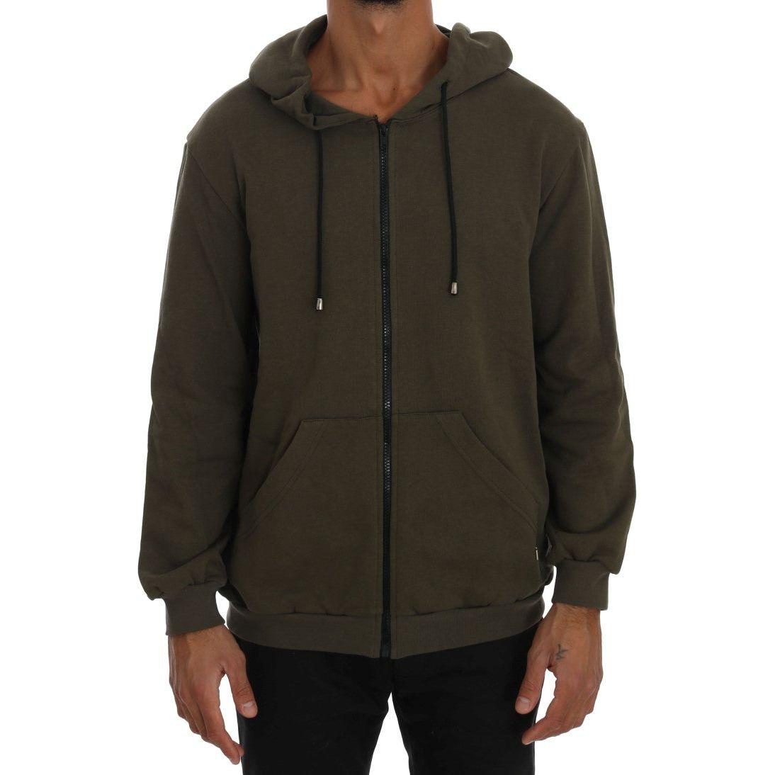 Daniele Alessandrini Green Full Zipper Hodded Cotton Sweater Daniele Alessandrini