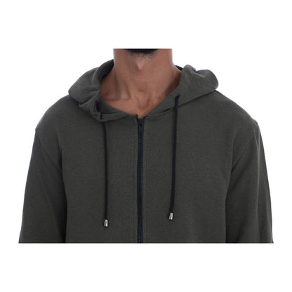 Daniele Alessandrini Green Full Zipper Hodded Cotton Sweater Daniele Alessandrini