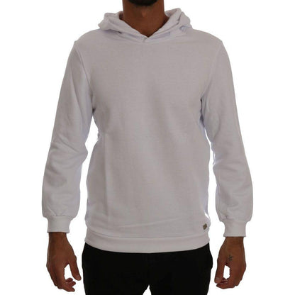 Daniele Alessandrini White Pullover Hodded Cotton Sweater Daniele Alessandrini