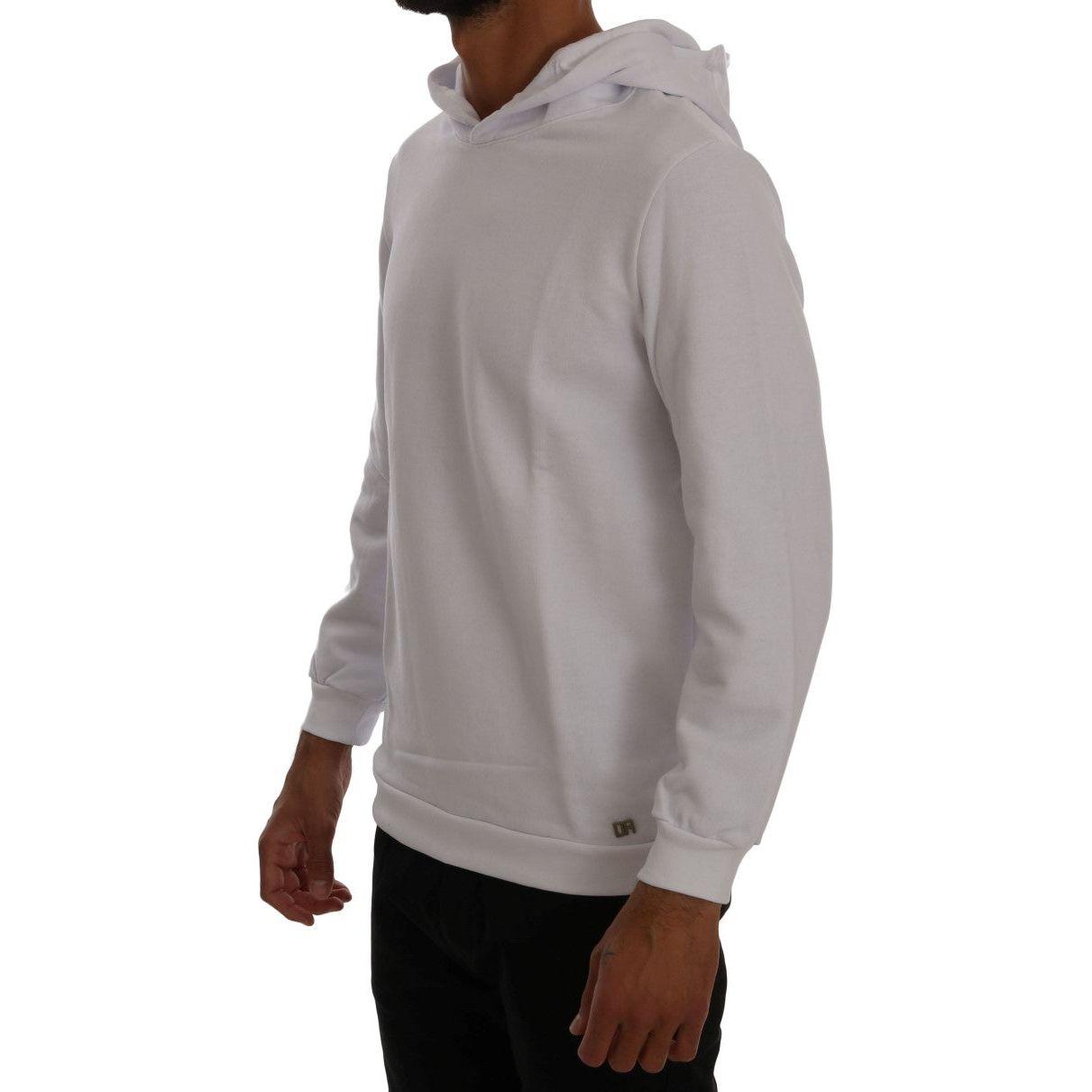 Daniele Alessandrini White Pullover Hodded Cotton Sweater Daniele Alessandrini