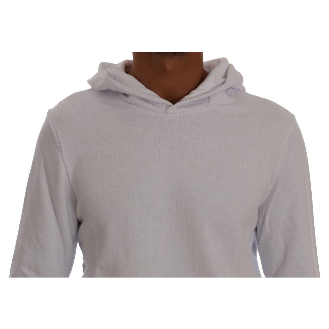 Daniele Alessandrini White Pullover Hodded Cotton Sweater Daniele Alessandrini