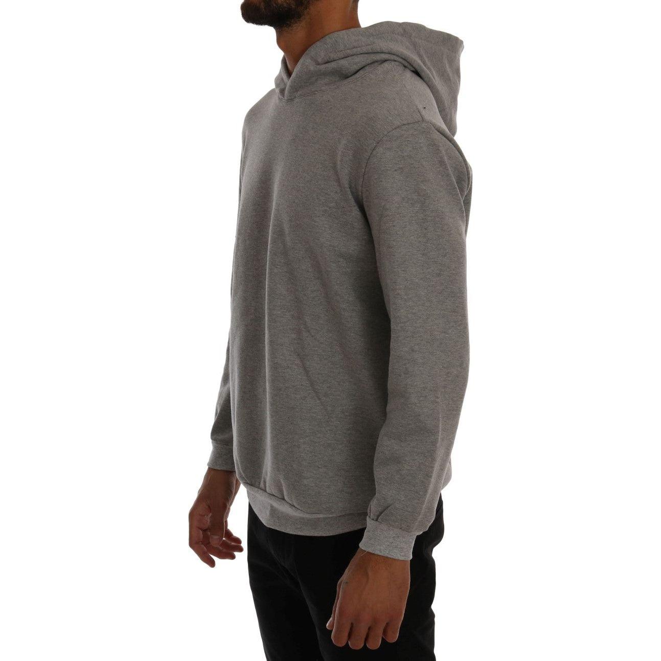 Daniele Alessandrini Gray Pullover Hodded Cotton Sweater Daniele Alessandrini