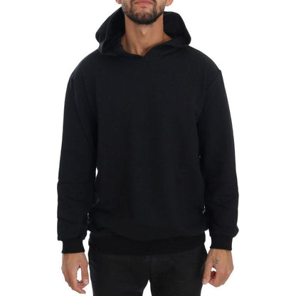 Daniele Alessandrini Black Gym Casual Hooded Cotton Sweater Daniele Alessandrini