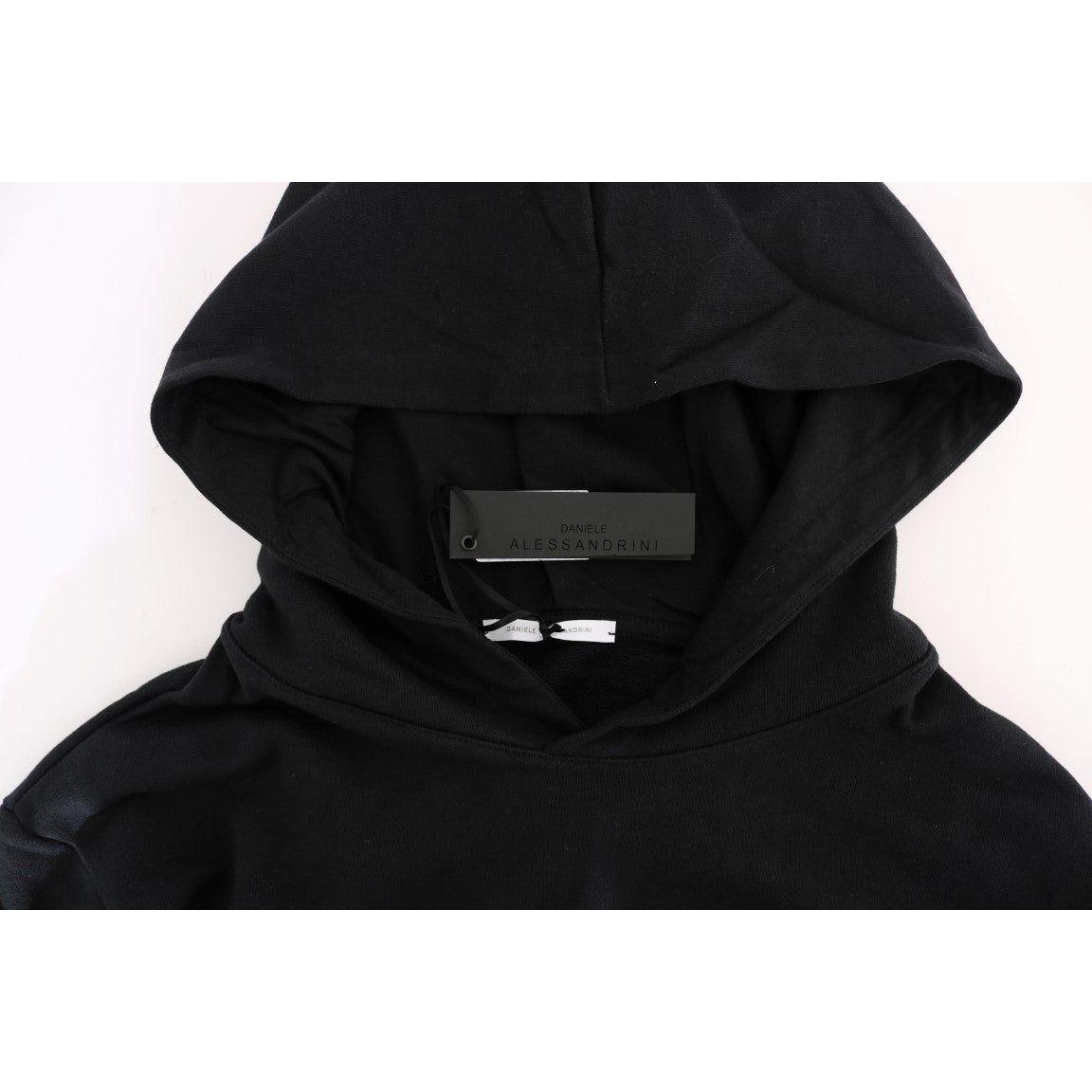 Daniele Alessandrini Black Gym Casual Hooded Cotton Sweater Daniele Alessandrini