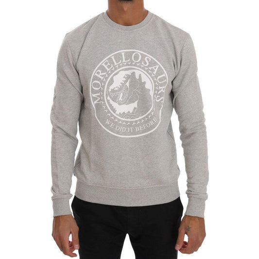 Frankie Morello Gray Cotton Crewneck Pullover Sweater Frankie Morello