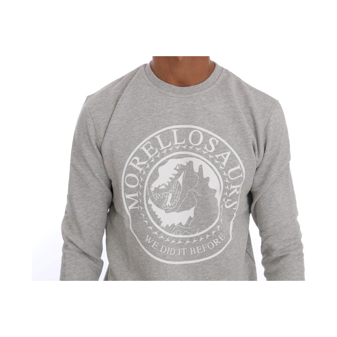 Frankie Morello Gray Cotton Crewneck Pullover Sweater Frankie Morello