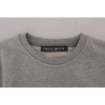 Frankie Morello Gray Cotton Crewneck Pullover Sweater Frankie Morello