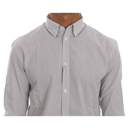 Frankie Morello White Blue Striped Casual Cotton Regular Fit Shirt Frankie Morello