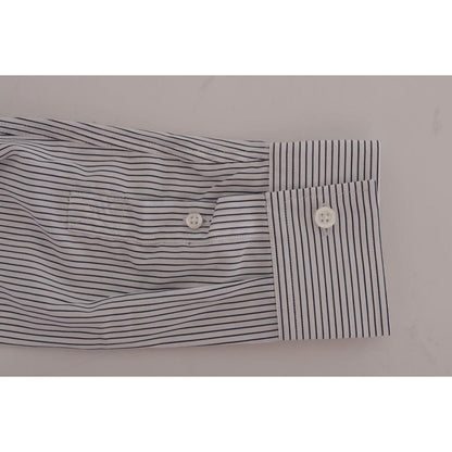 Frankie Morello White Blue Striped Casual Cotton Regular Fit Shirt Frankie Morello