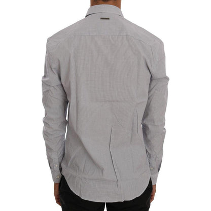 Frankie Morello White Blue Check Casual Cotton Regular Fit Shirt Frankie Morello