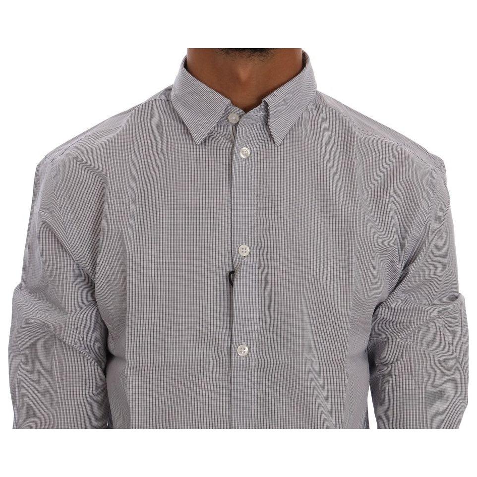 Frankie Morello White Blue Check Casual Cotton Regular Fit Shirt Frankie Morello