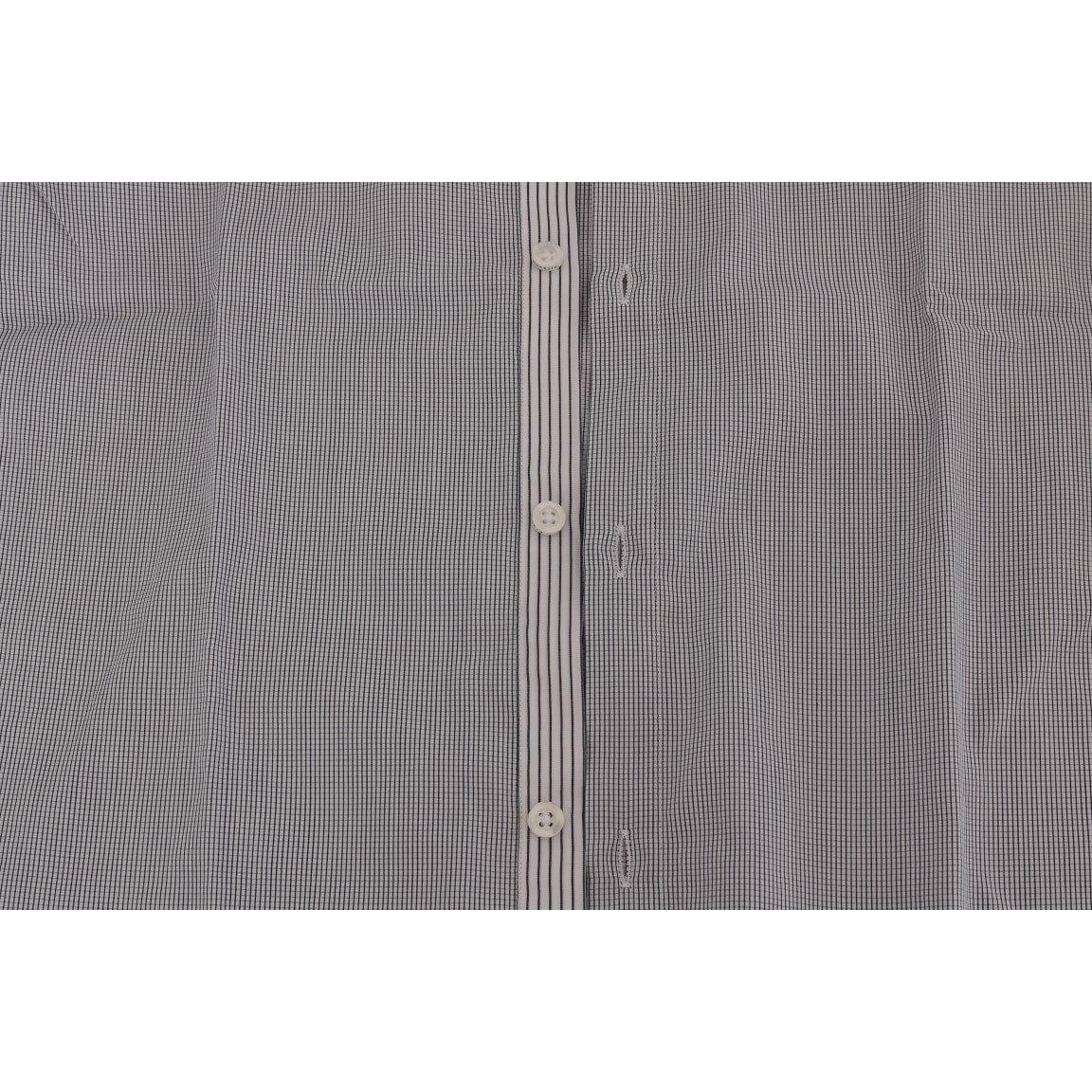 Frankie Morello White Blue Check Casual Cotton Regular Fit Shirt Frankie Morello