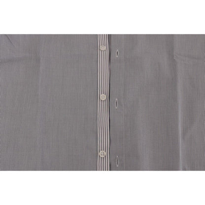 Frankie Morello White Blue Check Casual Cotton Regular Fit Shirt Frankie Morello