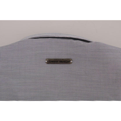 Frankie Morello White Blue Check Casual Cotton Regular Fit Shirt Frankie Morello