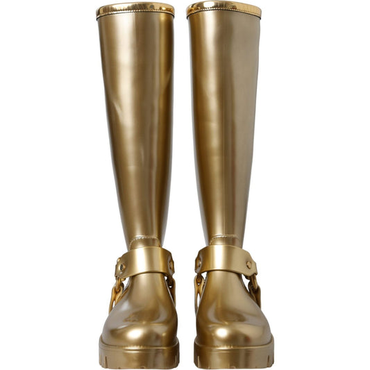 Dolce & Gabbana Metallic Gold Rubber PVC Rain Boots Shoes LA11145-37