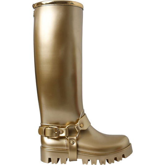 Dolce & Gabbana Metallic Gold Rubber PVC Rain Boots Shoes LA11145-37