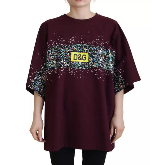 Dolce & Gabbana Bordeaux D&G Print Round Neck Cotton T-shirt