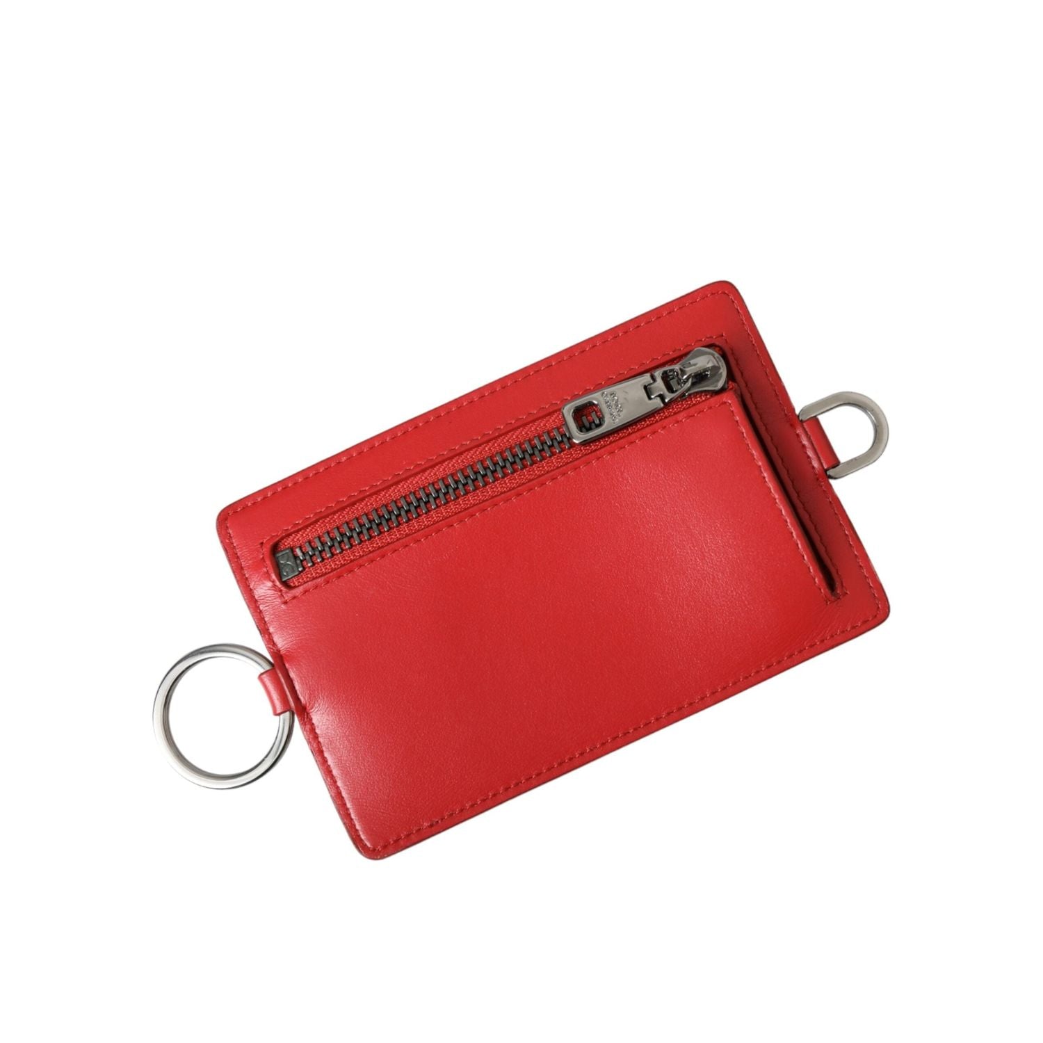 Dolce & Gabbana Red Calfskin Leather Lanyard Logo Card Holder Wallet