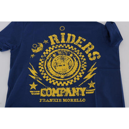 Frankie Morello Blue Cotton RIDERS Crewneck T-Shirt