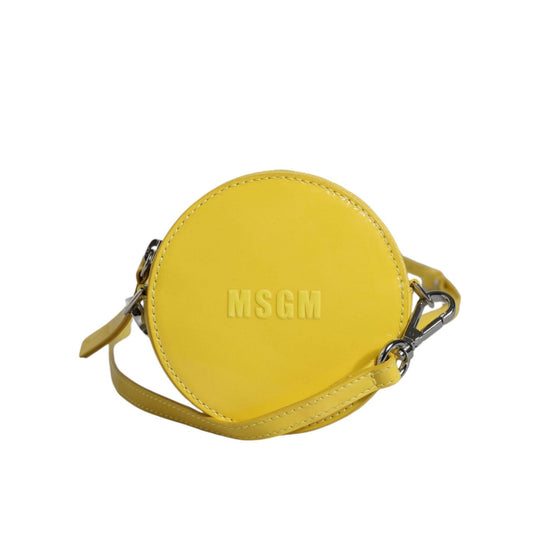 MSGM Yellow Leather Logo Crossbody Sling Shoulder Round Bag MSGM